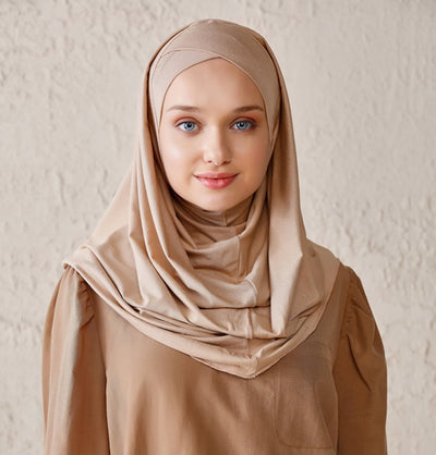 Modefa Instant Hijabs Beige Modefa Instant Criss-Cross Hoodie Jersey Hijab – Beige