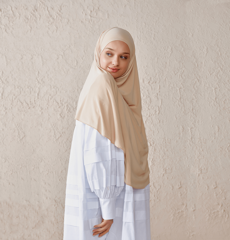 Modefa Instant Hijabs Beige One Piece Instant Long Khimar Hijab - Beige