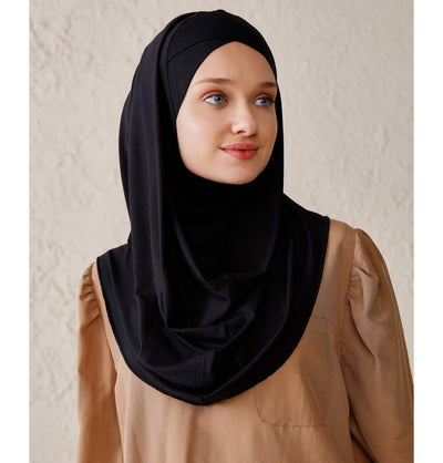 Modefa Instant Hijabs Black Modefa Instant Criss-Cross Hoodie Jersey Hijab – Black