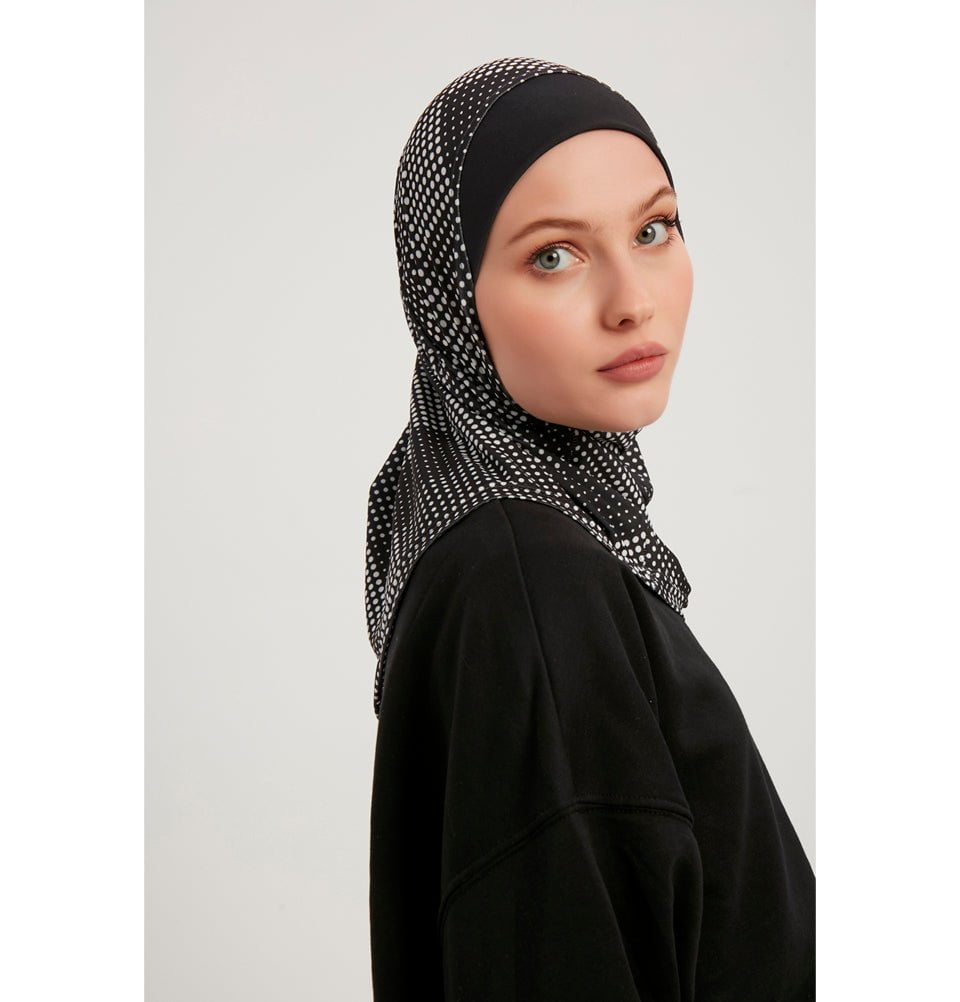 Modefa Instant Hijabs Black Modefa One Piece Instant Sports Hijab - Checkered Polka Dot - Black