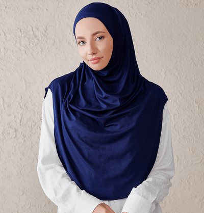 Modefa Instant Hijabs Blue Modefa Long Pleated Instant Jersey Hijab - Navy Blue