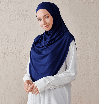 Modefa Instant Hijabs Blue Modefa Long Pleated Instant Jersey Hijab - Navy Blue