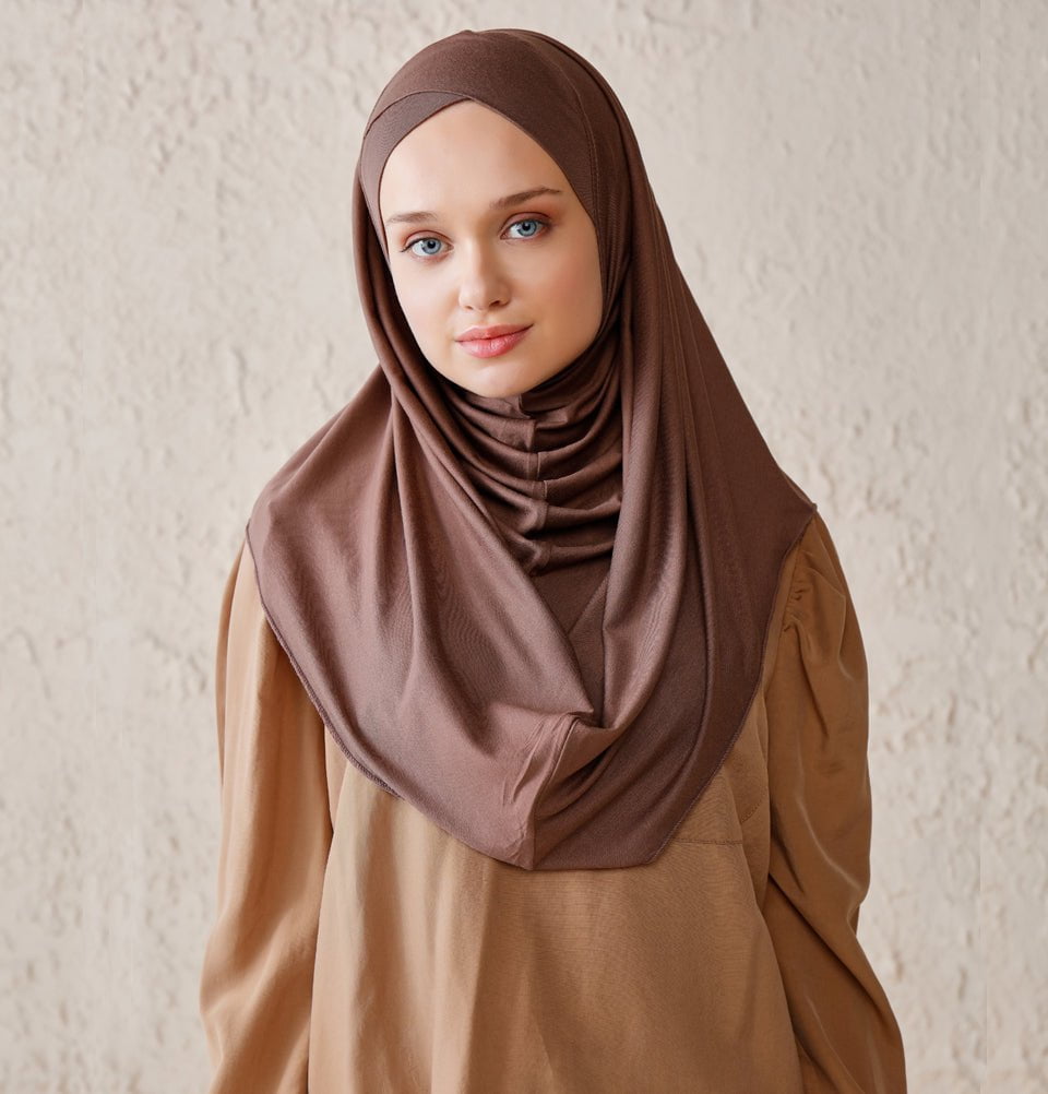 Modefa Instant Hijabs Brown Modefa Instant Criss-Cross Hoodie Jersey Hijab – Brown