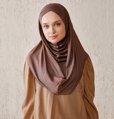 Modefa Instant Hijabs Brown Modefa Instant Criss-Cross Hoodie Jersey Hijab – Brown