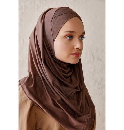 Modefa Instant Hijabs Brown Modefa Instant Criss-Cross Hoodie Jersey Hijab – Brown