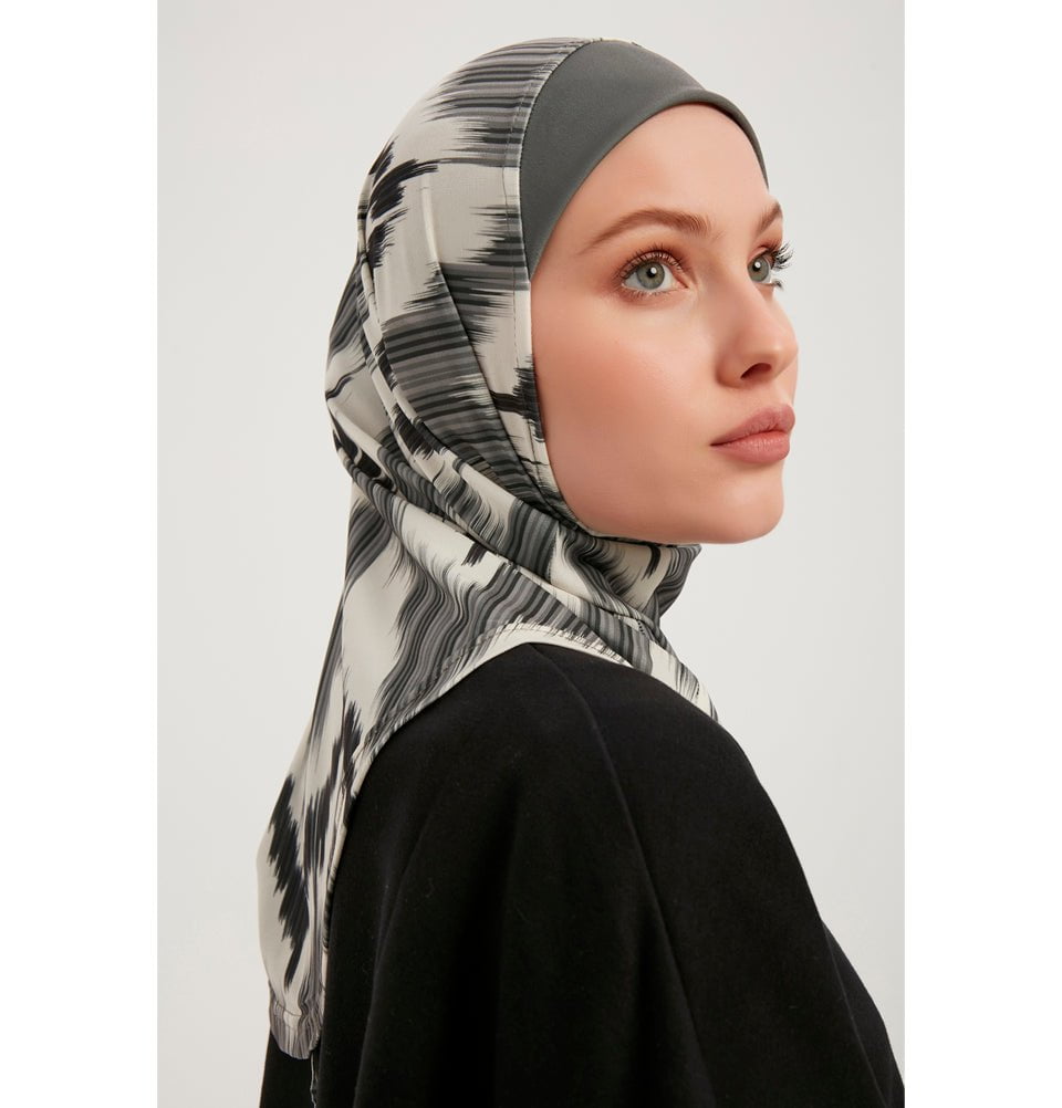 Modefa Instant Hijabs Charcoal Gray Modefa One Piece Instant Sports Hijab -Abstract Flame - Charcoal Gray