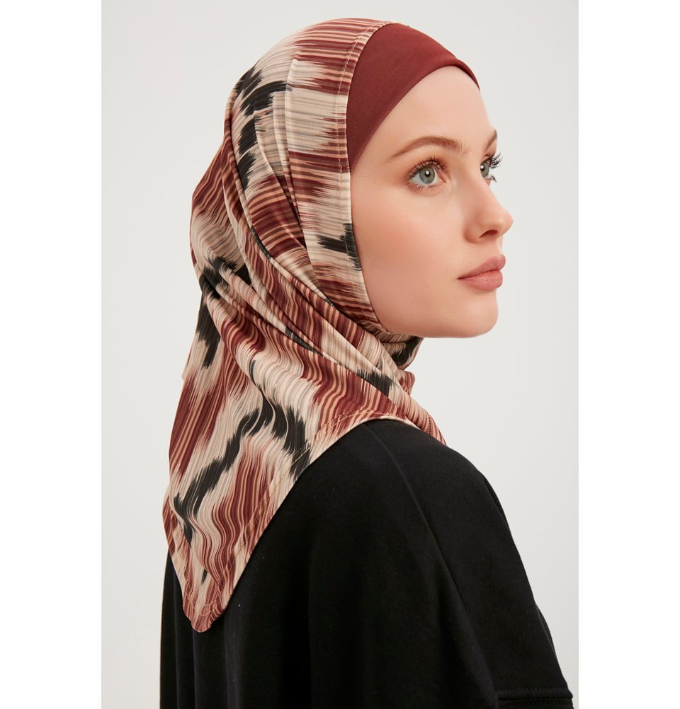 Modefa One Piece Instant Sports Hijab - Abstract Flame - Cinnamon