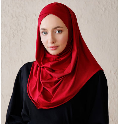 Modefa Instant Hijabs Clared Red Modefa Instant Criss-Cross Hoodie Jersey Hijab – Clared Red