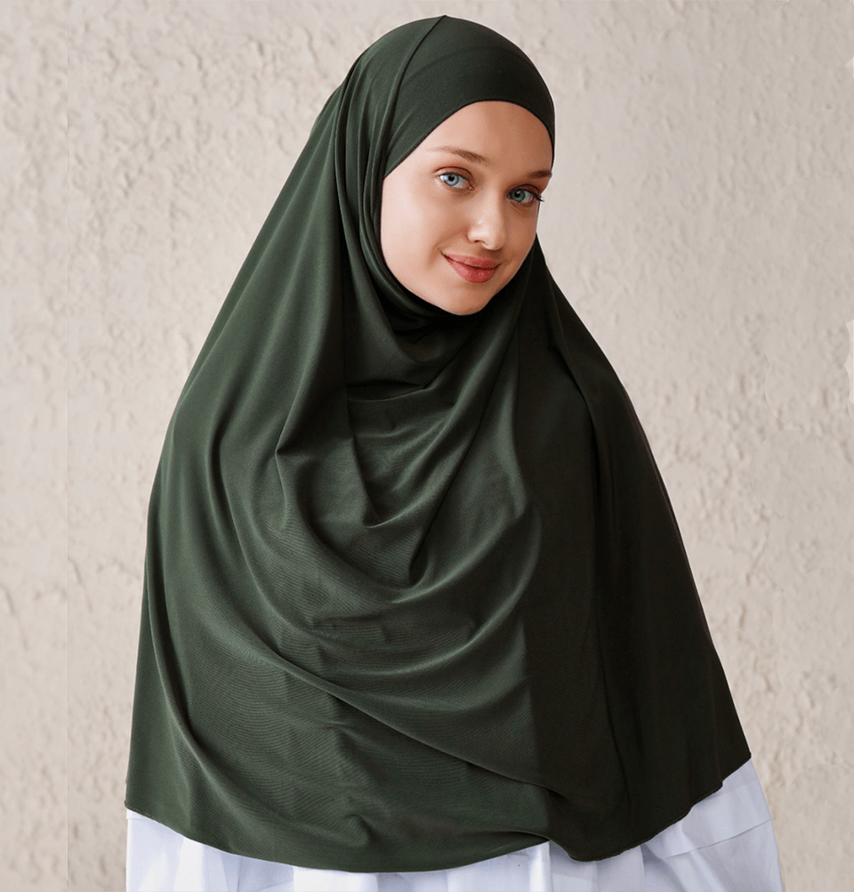 Modefa Instant Hijabs Dark Green One Piece Instant Long Khimar Hijab - Dark Green