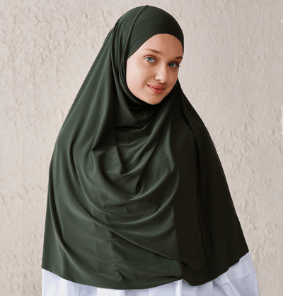 Modefa Instant Hijabs Dark Green One Piece Instant Long Khimar Hijab - Dark Green