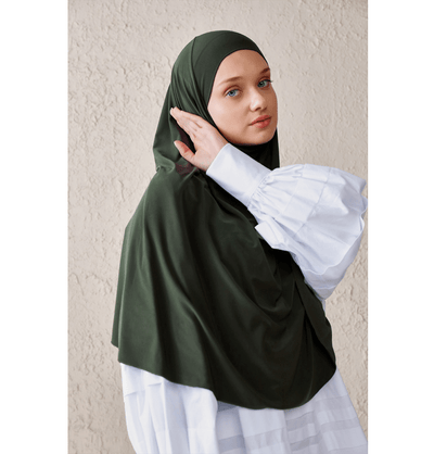 Modefa Instant Hijabs Dark Green One Piece Instant Long Khimar Hijab - Dark Green