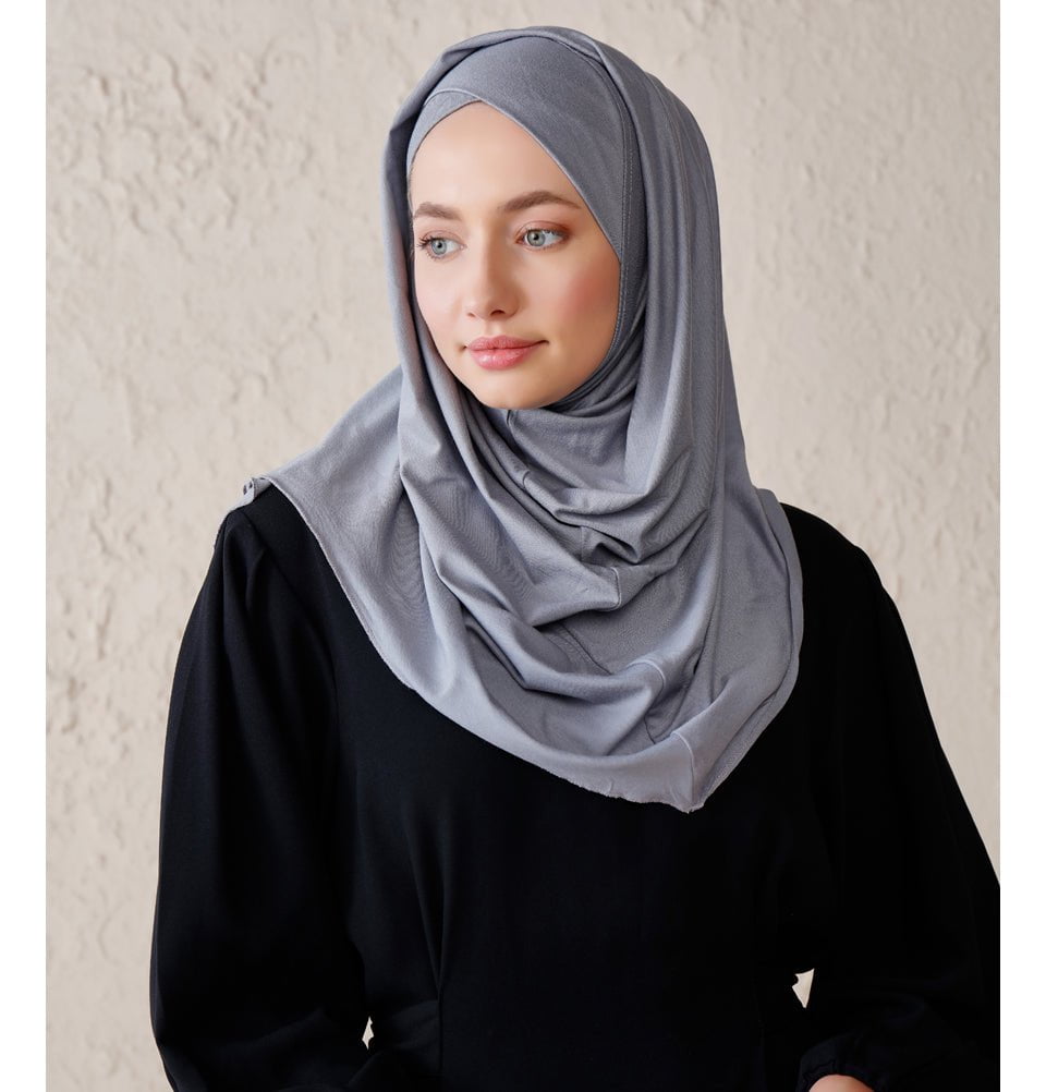 Modefa Instant Hijabs Gray Modefa Instant Criss-Cross Hoodie Jersey Hijab – Gray