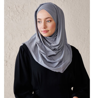 Modefa Instant Hijabs Gray Modefa Instant Criss-Cross Hoodie Jersey Hijab – Gray