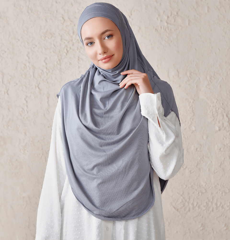 Modefa Instant Hijabs Gray Modefa Long Pleated Instant Jersey Hijab - Gray