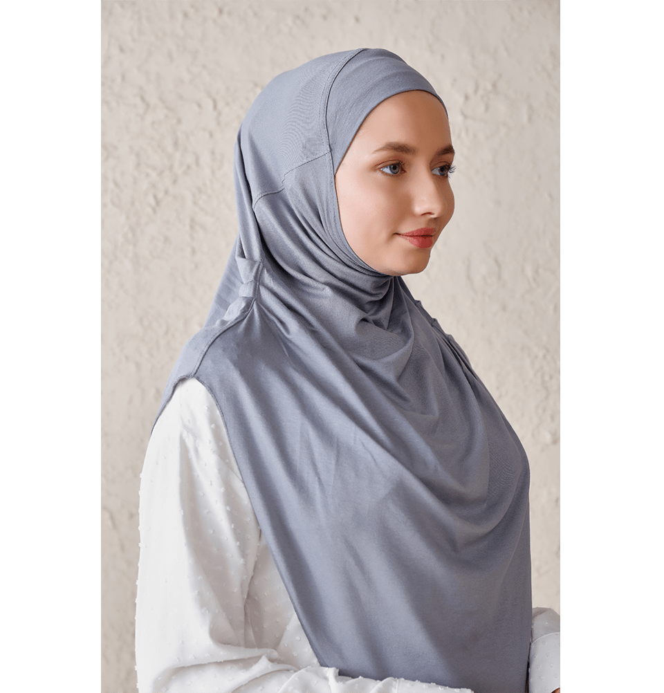 Modefa Instant Hijabs Gray Modefa Long Pleated Instant Jersey Hijab - Gray
