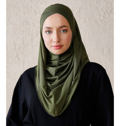 Modefa Instant Hijabs Khaki Modefa Instant Criss-Cross Hoodie Jersey Hijab – Khaki