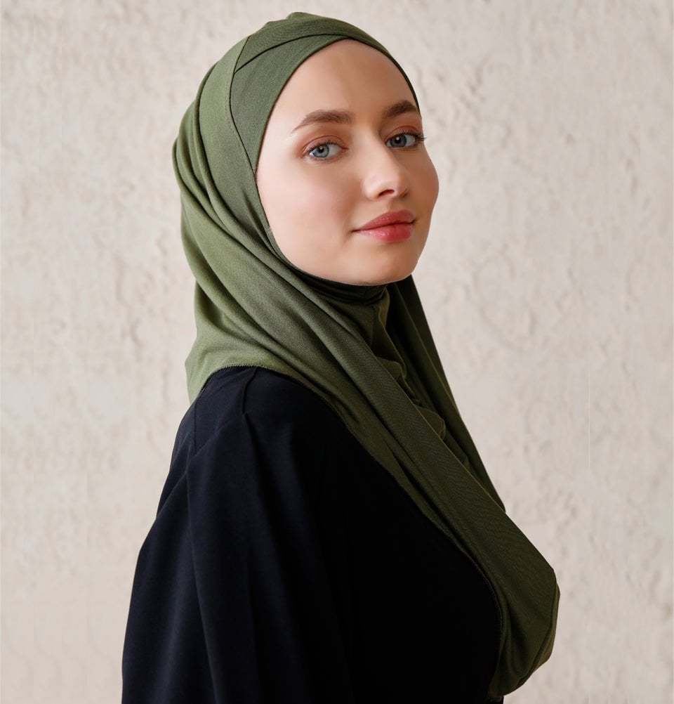Modefa Instant Hijabs Khaki Modefa Instant Criss-Cross Hoodie Jersey Hijab – Khaki