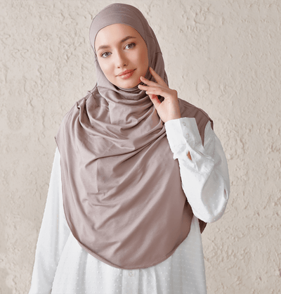 Modefa Instant Hijabs Mink Modefa Long Pleated Instant Jersey Hijab - Mink