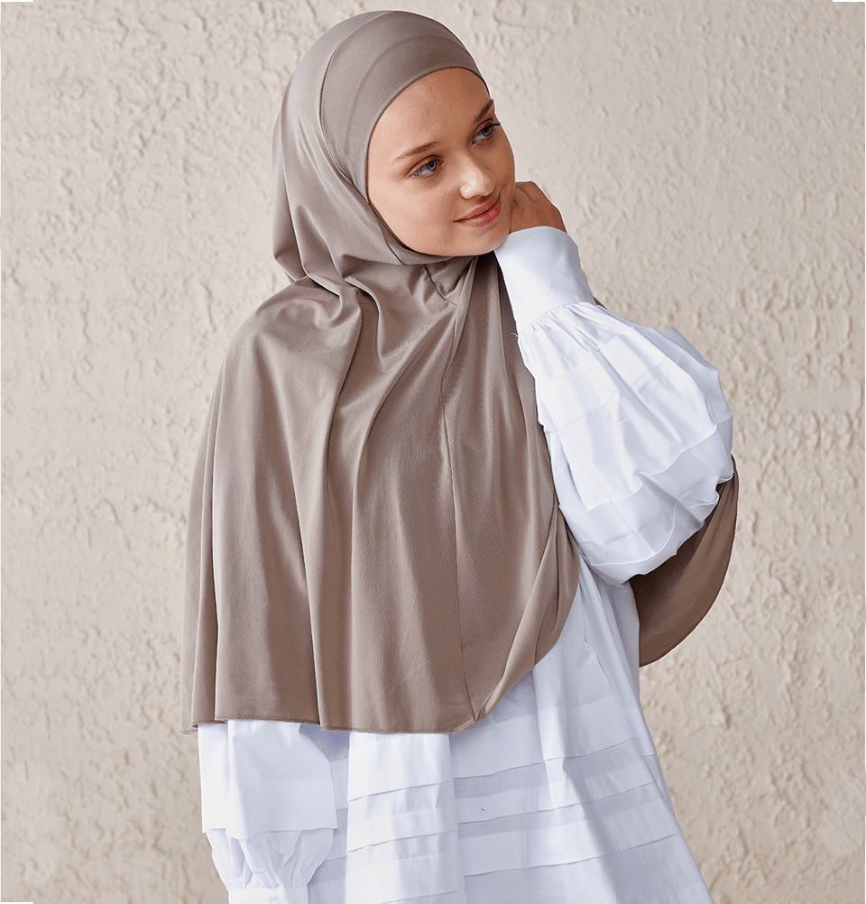 One Piece Instant Long Khimar Hijab - Mink