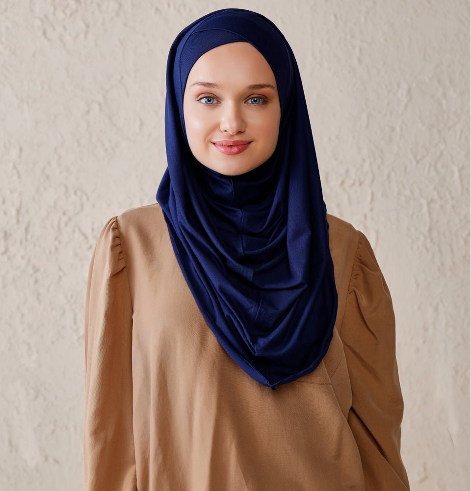 Modefa Instant Hijabs Navy Blue Modefa Instant Criss-Cross Hoodie Jersey Hijab – Navy Blue
