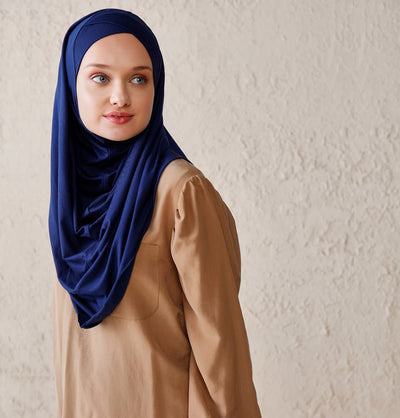 Modefa Instant Hijabs Navy Blue Modefa Instant Criss-Cross Hoodie Jersey Hijab – Navy Blue