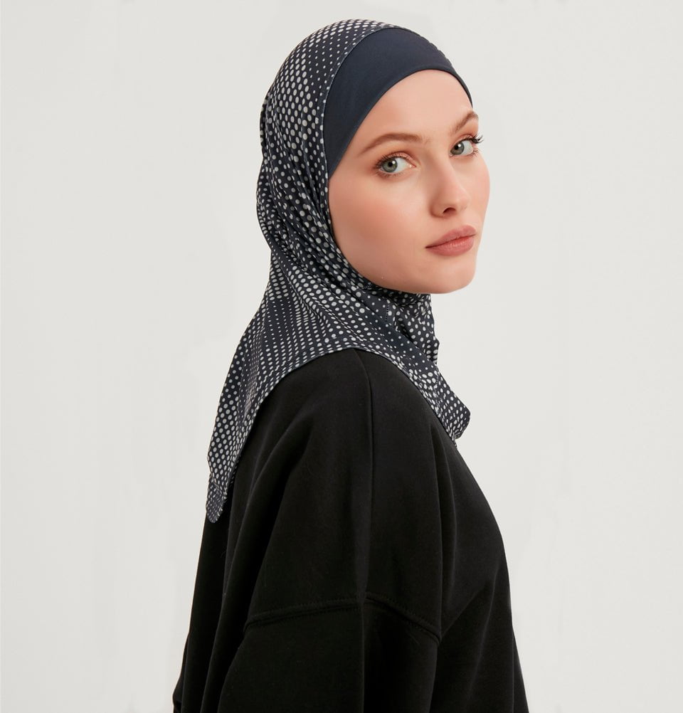 Modefa Instant Hijabs Navy Modefa One Piece Instant Sports Hijab - Checkered Polka Dot - Navy