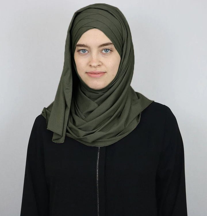 Modefa Instant Hijabs Olive Green Modefa Instant Criss-Cross Jersey Hijab Shawl – Olive Green