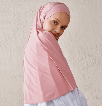 Modefa Instant Hijabs Powder One Piece Instant Long Khimar Hijab - Powder