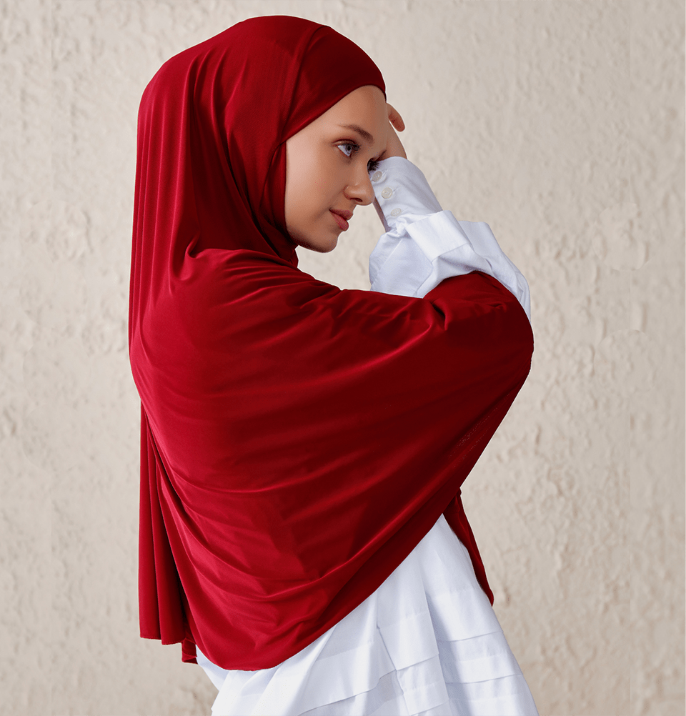 Modefa Instant Hijabs Red One Piece Instant Long Khimar Hijab - Red