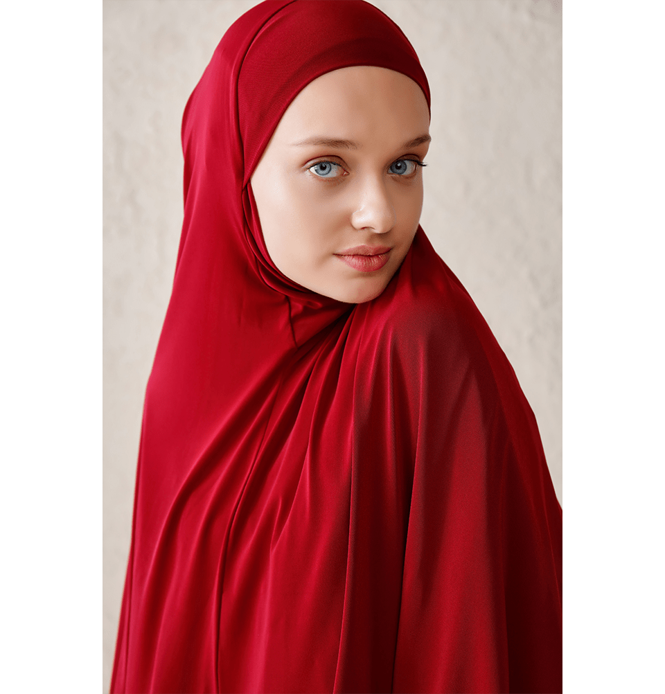 Modefa Instant Hijabs Red One Piece Instant Long Khimar Hijab - Red