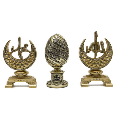 Modefa Islamic Decor Allah/Muhammad/Ayatul Kursi Islamic Table Decor 3 Piece Set Allah & Muhammad Crescent Set with Ayatul Kursi Egg