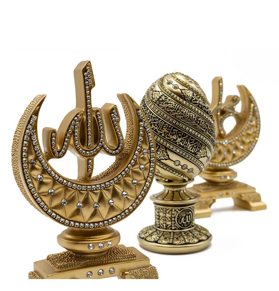 Modefa Islamic Decor Allah/Muhammad/Ayatul Kursi Islamic Table Decor 3 Piece Set Allah & Muhammad Crescent Set with Ayatul Kursi Egg