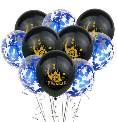 Modefa Islamic Decor Black/Blue Islamic Holiday Decor | Eid Mubarak Balloons | 10 Pack - Black & Blue