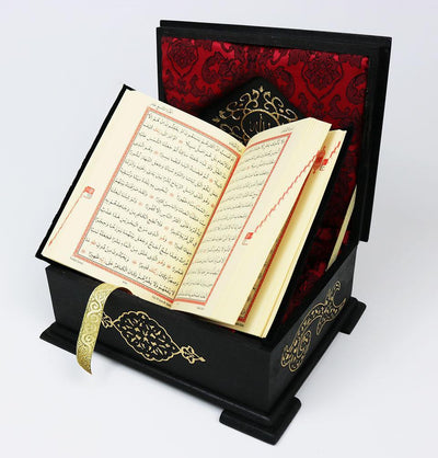 Handmade Wooden Luxury Quran Display Box with Quran - Black