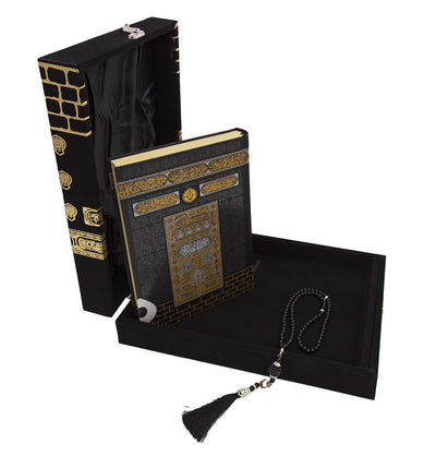 Modefa Islamic Decor Black Modefa Islamic Luxury Gift Box | Velvet Box with Quran & Selcuk Star Prayer Mat | Kaba Black