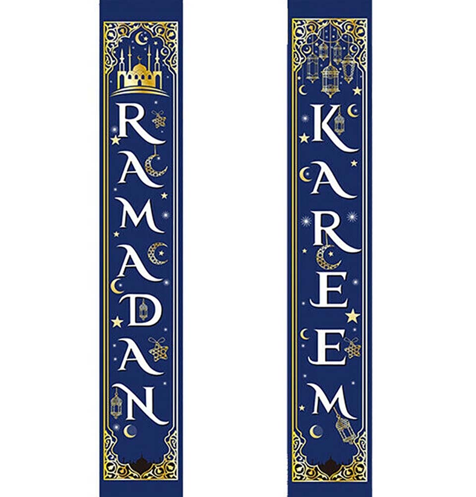 Modefa Islamic Decor Blue Islamic Holiday Decor | Ramadan Kareem Long Banner 12x70in - Blue