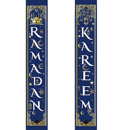 Modefa Islamic Decor Blue Islamic Holiday Decor | Ramadan Kareem Long Banner 12x70in - Blue