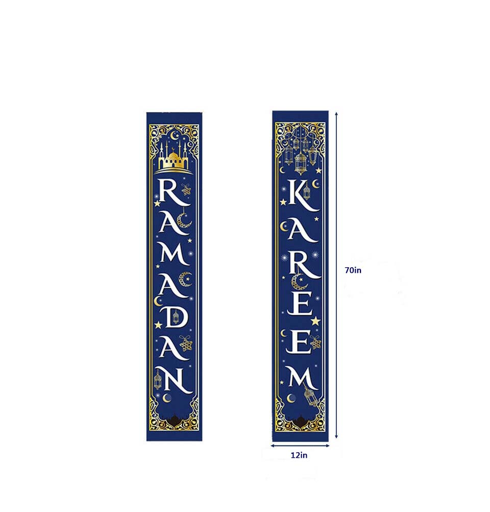 Modefa Islamic Decor Blue Islamic Holiday Decor | Ramadan Kareem Long Banner 12x70in - Blue