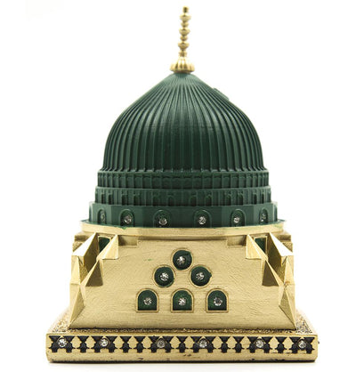 Modefa Islamic Decor Gold - Green Dome/Allah/Muhammad Islamic Table Decor 3 Piece Set - Green Dome Replica & Allah Muhammad Crescent Moon