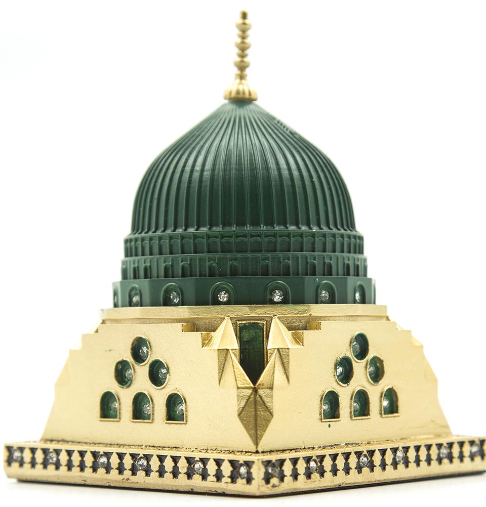 Modefa Islamic Decor Gold - Green Dome/Allah/Muhammad Islamic Table Decor 3 Piece Set - Green Dome Replica & Allah Muhammad Crescent Moon