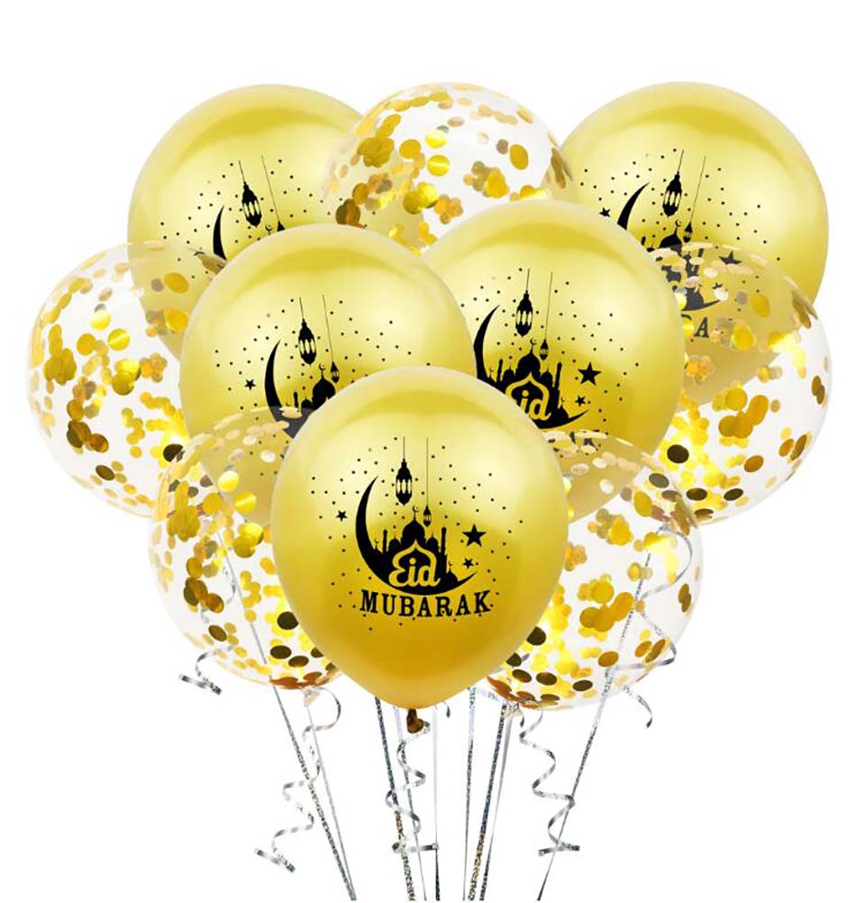 Modefa Islamic Decor Gold Islamic Holiday Decor | Eid Mubarak Balloons | 10 Pack - Gold