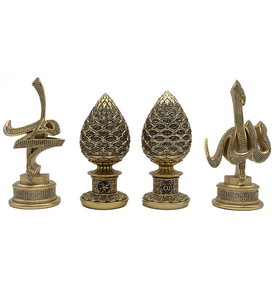 Modefa Islamic Decor Gold Islamic Table Decor 4 Piece Set | Allah & Muhammad with 99 Names Eggs - Gold