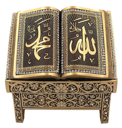 Modefa Islamic Decor Gold Islamic Table Decor Quran Open Book Allah Muhammad 009 - Gold