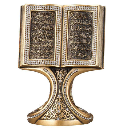 Modefa Islamic Decor Gold Islamic Table Decor | Quran Open Book with Al-Fatiha & Surah Al-Baqarah | Gold 180-3S