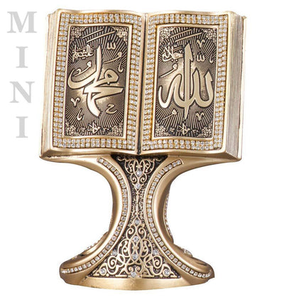 Modefa Islamic Decor Gold Islamic Table Decor | Quran Open Book with Allah & Muhammad | Gold 182-2S Mini
