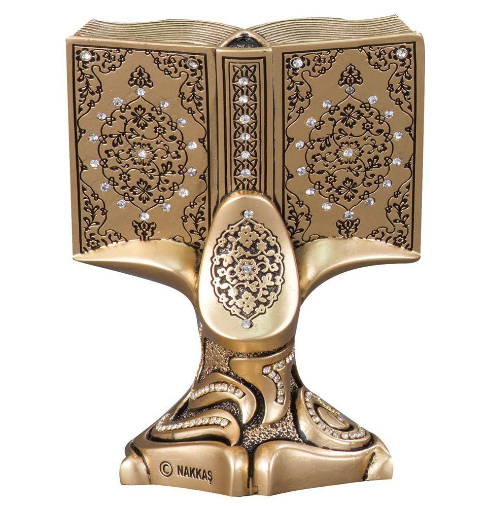 Modefa Islamic Decor Gold Islamic Table Decor | Quran Open Book with Ayatul Kursi & Nazar Dua | Gold 181-2S Mini