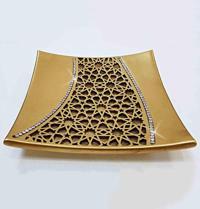 Modefa Islamic Decor Gold Islamic Table Decor Selcuk Square Plate - Gold