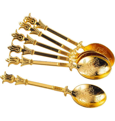 Modefa Islamic Decor Gold Luxury Turkish Teaspoons | Ottoman Tulips | Set of 6 - Gold