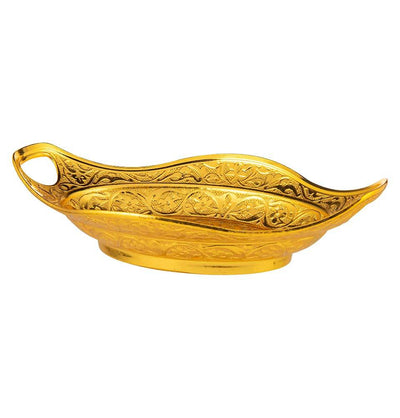 Modefa Islamic Decor Gold Turkish Candy Bowl | Ottoman Style Engraved | Oval Serving Dish - Gold