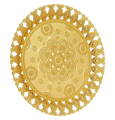 Modefa Islamic Decor Gold Turkish Circular Serving Tray | Ottoman Style with Tulip Border - Gold